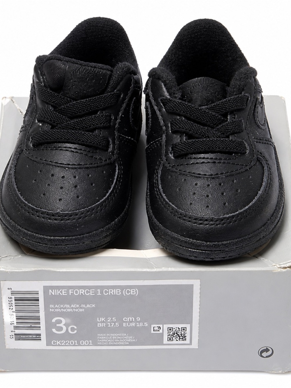 Nike Air Force 1 Crib Black Baby Shoes Size 3C Infant Toddler Sneakers